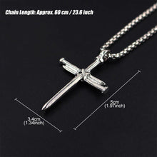 Load image into Gallery viewer, Cross Necklace for Men Nail Silver Pendant Necklace Chain 24 inch Stainless Steel
