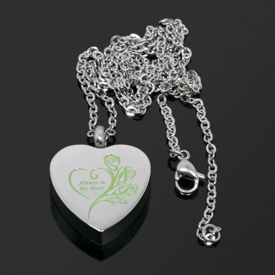 Cremation Urn Necklace Heart Ash Holder Keepsake Memorial Always in My Heart - Jewelry Store by Erik Rayo