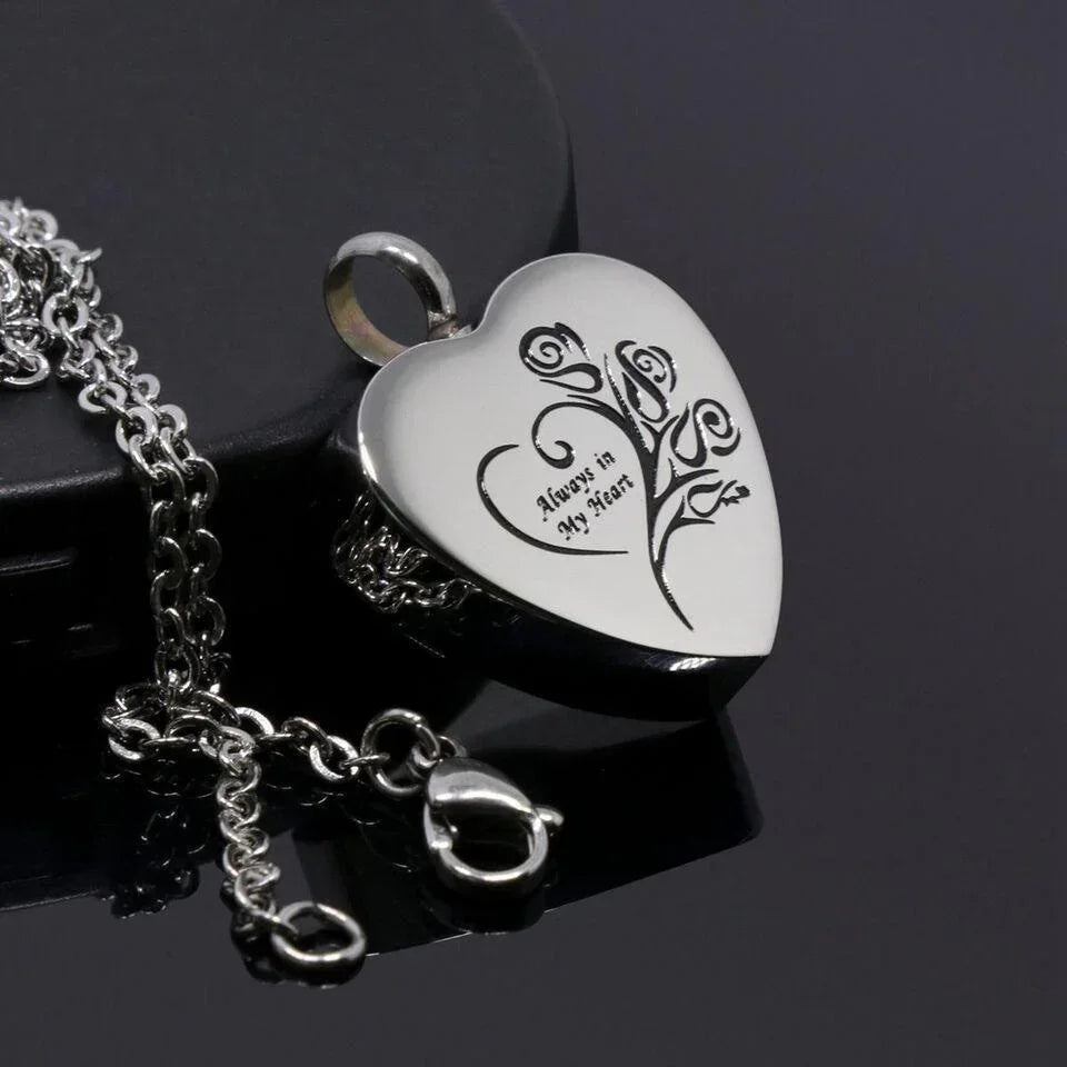 Cremation Urn Necklace Heart Ash Holder Keepsake Memorial Always in My Heart - Jewelry Store by Erik Rayo