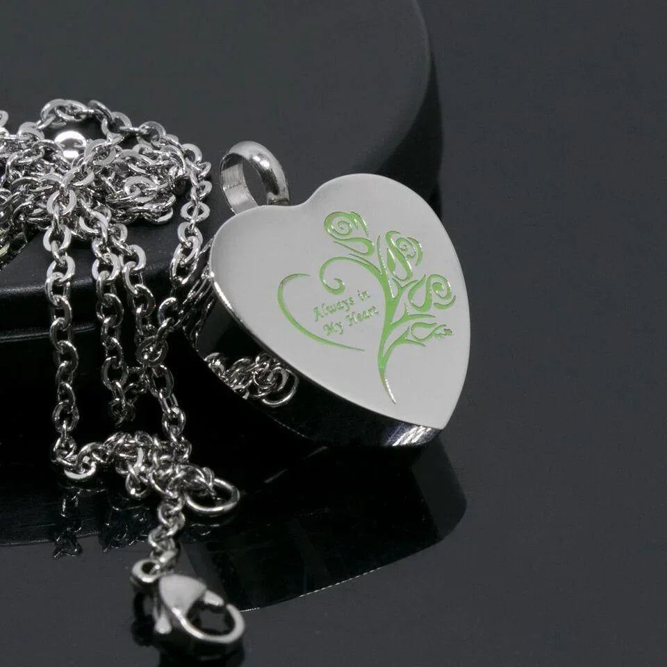Cremation Urn Necklace Heart Ash Holder Keepsake Memorial Always in My Heart - Jewelry Store by Erik Rayo