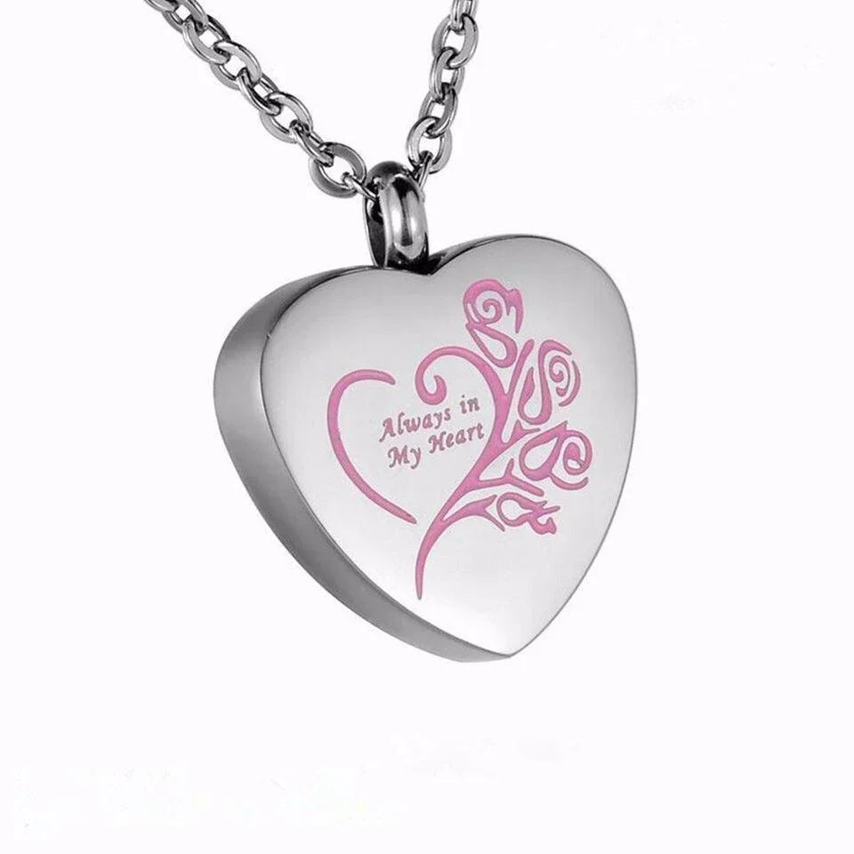 Cremation Urn Necklace Heart Ash Holder Keepsake Memorial Always in My Heart - Jewelry Store by Erik Rayo