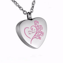 Load image into Gallery viewer, Cremation Urn Necklace Heart Ash Holder Keepsake Memorial Always in My Heart
