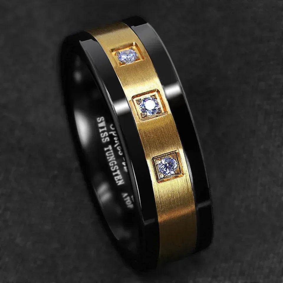 Tungsten Rings for Men Wedding Bands for Him Womens Wedding Bands for Her 8mm Black Brushed 18K Gold Diamonds - Jewelry Store by Erik Rayo