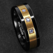 Load image into Gallery viewer, Men&#39;s Wedding Band Rings - Black Brushed 18K Gold with Diamonds - Wedding Rings for Men and Women
