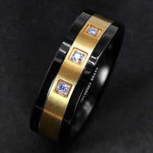 Load image into Gallery viewer, Men&#39;s Wedding Band Rings - Black Brushed 18K Gold with Diamonds - Wedding Rings for Men and Women
