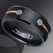 Load image into Gallery viewer, Men&#39;s Gold Wedding Band with Grooved Line and Diamond - Wedding Rings for Men and Women
