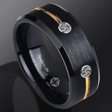 Load image into Gallery viewer, Men&#39;s Gold Wedding Band with Grooved Line and Diamond - Wedding Rings for Men and Women
