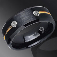 Load image into Gallery viewer, Men&#39;s Gold Wedding Band with Grooved Line and Diamond - Wedding Rings for Men and Women
