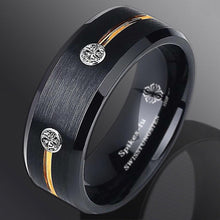 Load image into Gallery viewer, Men&#39;s Gold Wedding Band with Grooved Line and Diamond - Wedding Rings for Men and Women
