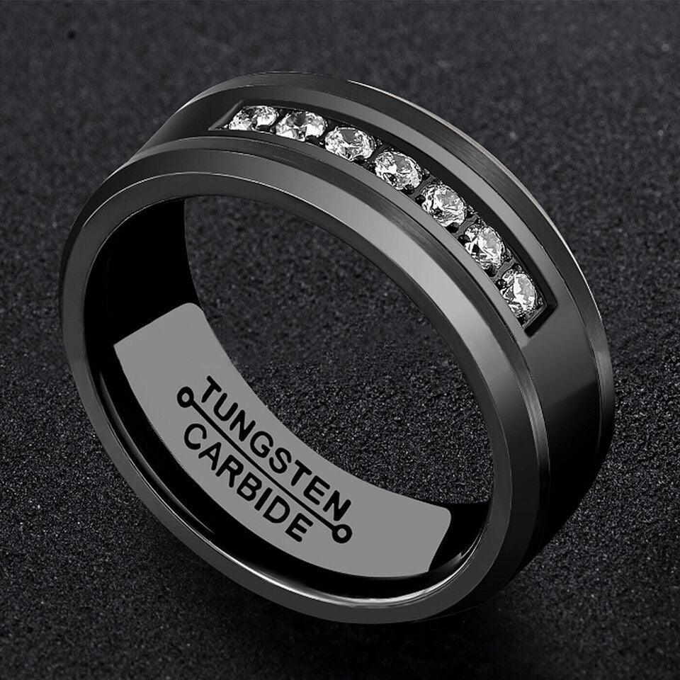 Men's Wedding Band Rings - Black Diamond Inlay Comfort Fit - Wedding Rings for Men and Women - Jewelry Store by Erik Rayo