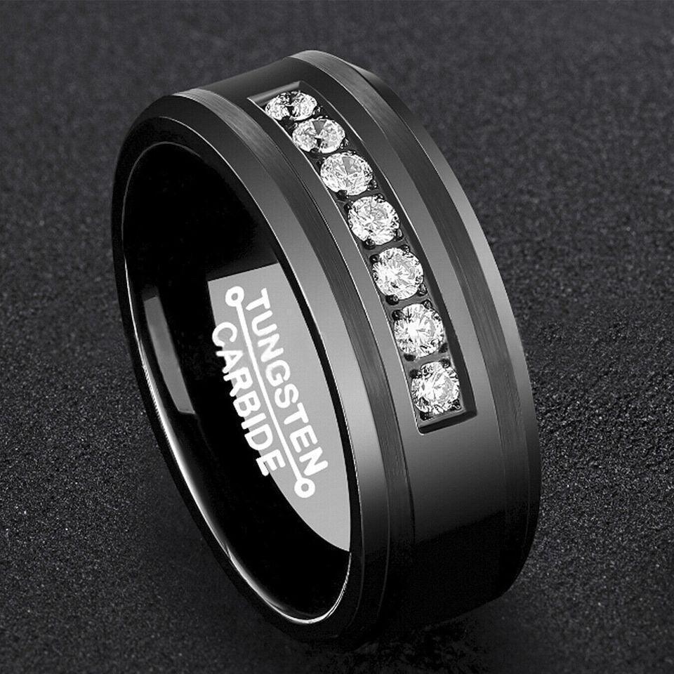Men's Wedding Band Rings - Black Diamond Inlay Comfort Fit - Wedding Rings for Men and Women - Jewelry Store by Erik Rayo