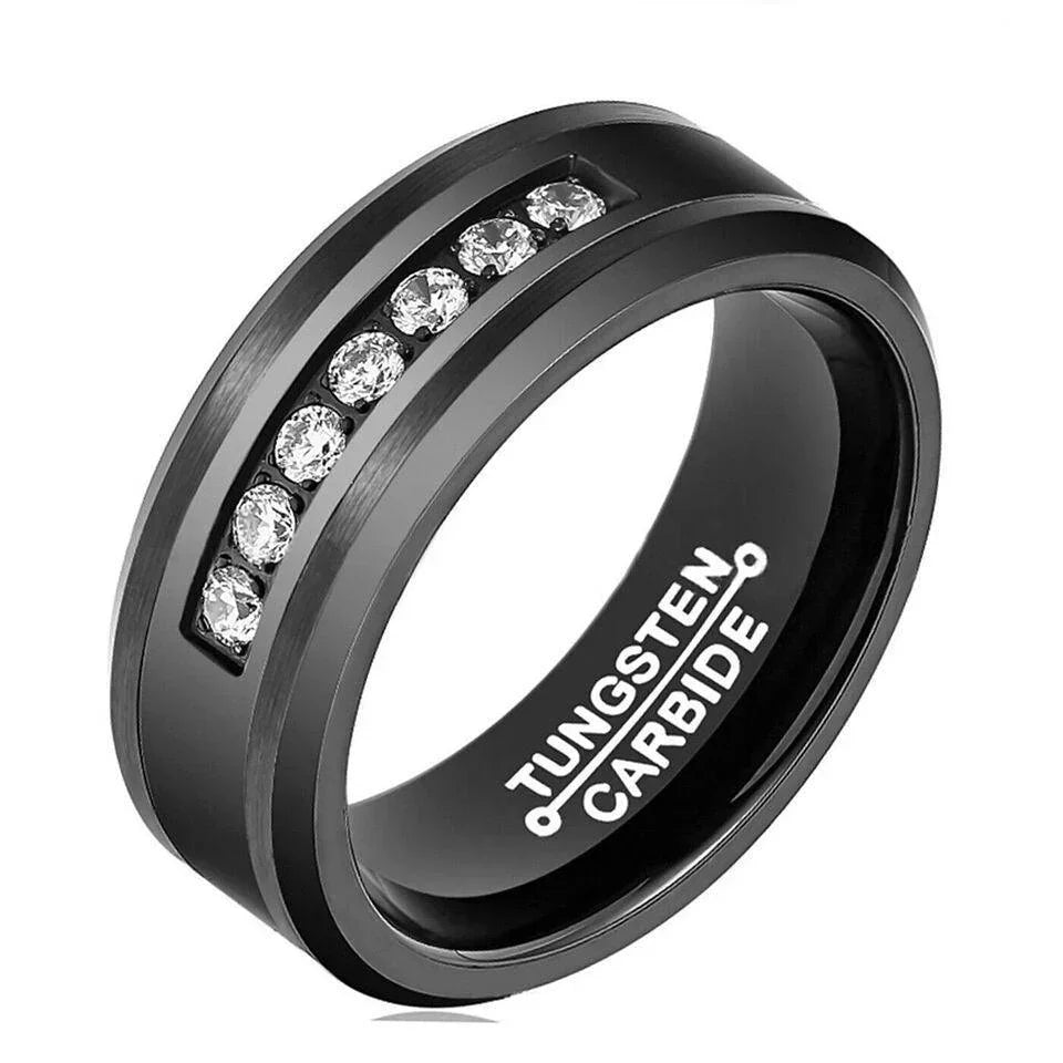 Men's Wedding Band Rings - Black Diamond Inlay Comfort Fit - Wedding Rings for Men and Women - Jewelry Store by Erik Rayo