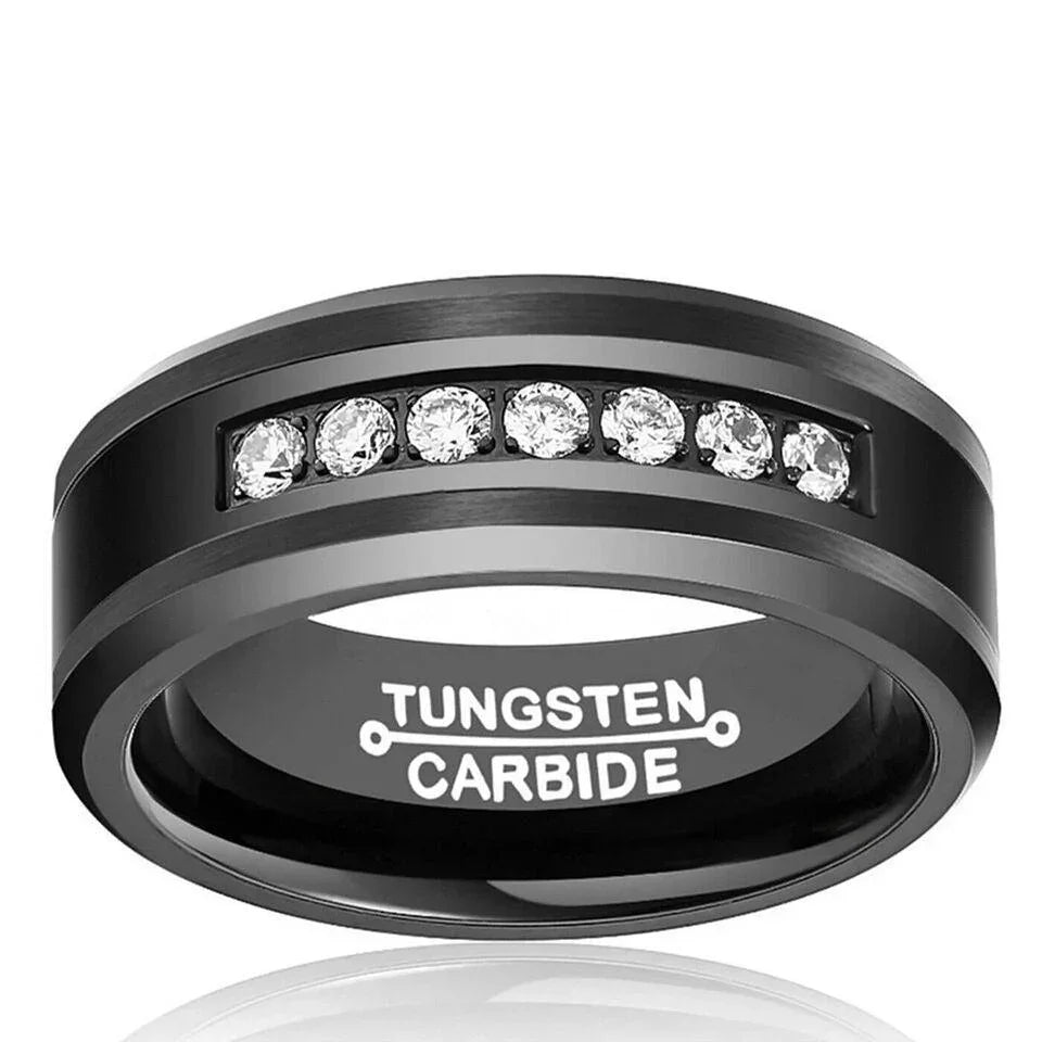 Men's Wedding Band Rings - Black Diamond Inlay Comfort Fit - Wedding Rings for Men and Women - Jewelry Store by Erik Rayo