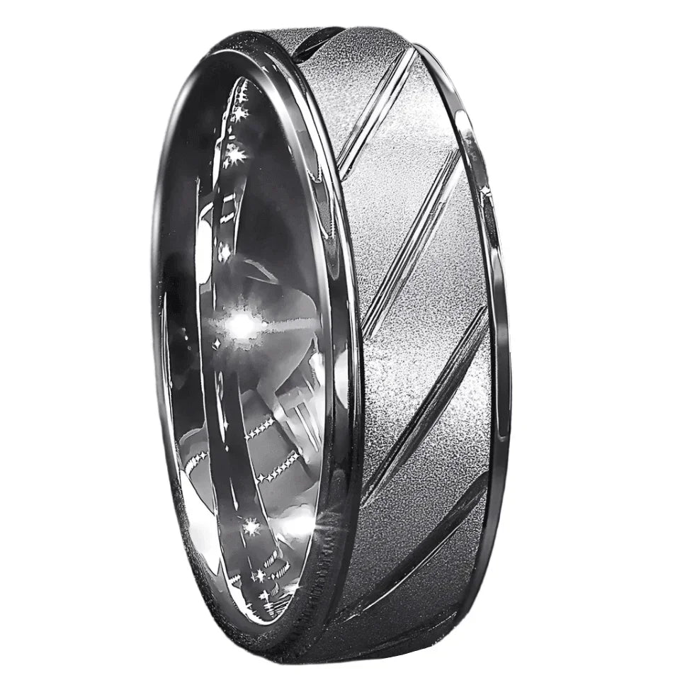 Men’s Wedding Band Rings - Silver Sandblasted Finish Groove - Unique Wedding Rings for Men & Women - Jewelry Store by Erik Rayo