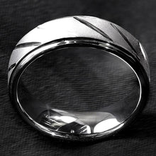 Load image into Gallery viewer, Men&#39;s Wedding Band Ring - Silver Sandblasted Finish with Groove - Men&#39;s and Women&#39;s Wedding Rings
