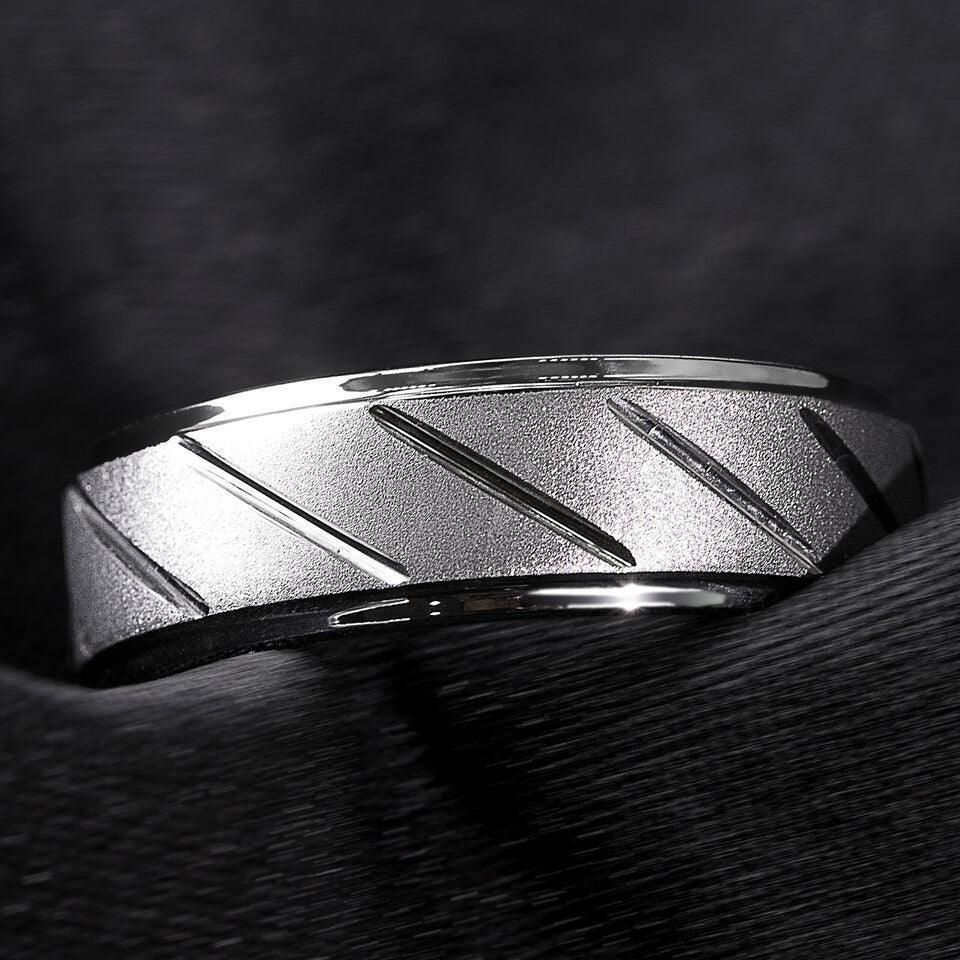 Tungsten Rings for Men Wedding Bands for Him Womens Wedding Bands for Her 8mm Silver Sandblasted Finish Groove - Jewelry Store by Erik Rayo