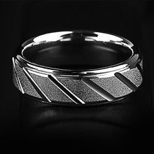 Load image into Gallery viewer, Tungsten Rings for Men Wedding Bands for Him Womens Wedding Bands for Her 8mm Silver Sandblasted Finish Groove
