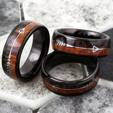 Load image into Gallery viewer, Men&#39;s Wedding Band - Black Dome Wood and Arrow Design - Rings for Men and Women
