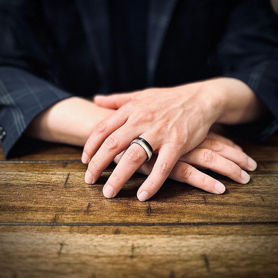 Men's Wedding Band Ring - Deer Antler and Rose Gold Line - Wedding Rings for Men and Women - Jewelry Store by Erik Rayo