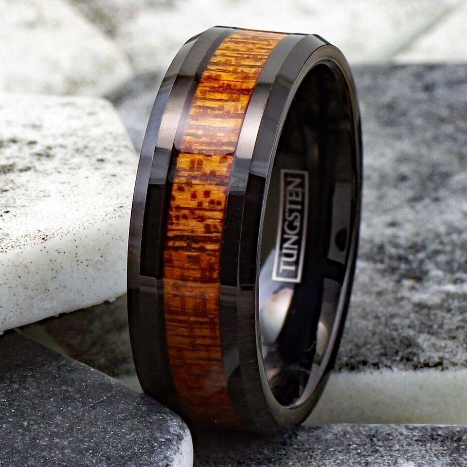 Men's Wedding Band Rings - Black Brown Wood Grain - Wedding Rings for Men and Women - Jewelry Store by Erik Rayo