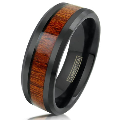 Men's Wedding Band Rings - Black Brown Wood Grain - Wedding Rings for Men and Women