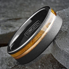 Load image into Gallery viewer, Men&#39;s Wedding Band Rings - Black Whiskey Barrel Design - Wedding Rings for Men and Women
