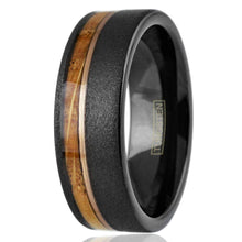 Load image into Gallery viewer, Men&#39;s Wedding Band Rings - Black Whiskey Barrel Design - Wedding Rings for Men and Women
