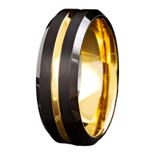 Load image into Gallery viewer, Tungsten Wedding Bands for Women and Men 6mm Black Yellow Gold Rings
