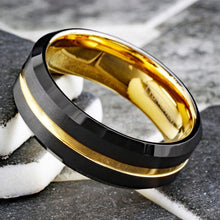 Load image into Gallery viewer, Tungsten Carbide Wedding Bands for Women and Men 6mm Black Yellow Gold Rings
