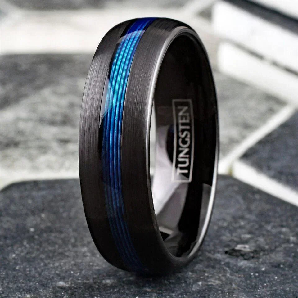 7mm Black Blue Fishing Line Men's Wedding Band Ring - Wedding Rings for Men and Women - Jewelry Store by Erik Rayo