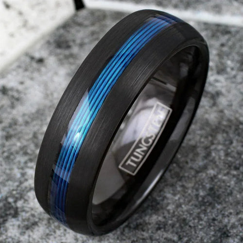 7mm Black Blue Fishing Line Men's Wedding Band Ring - Wedding Rings for Men and Women - Jewelry Store by Erik Rayo