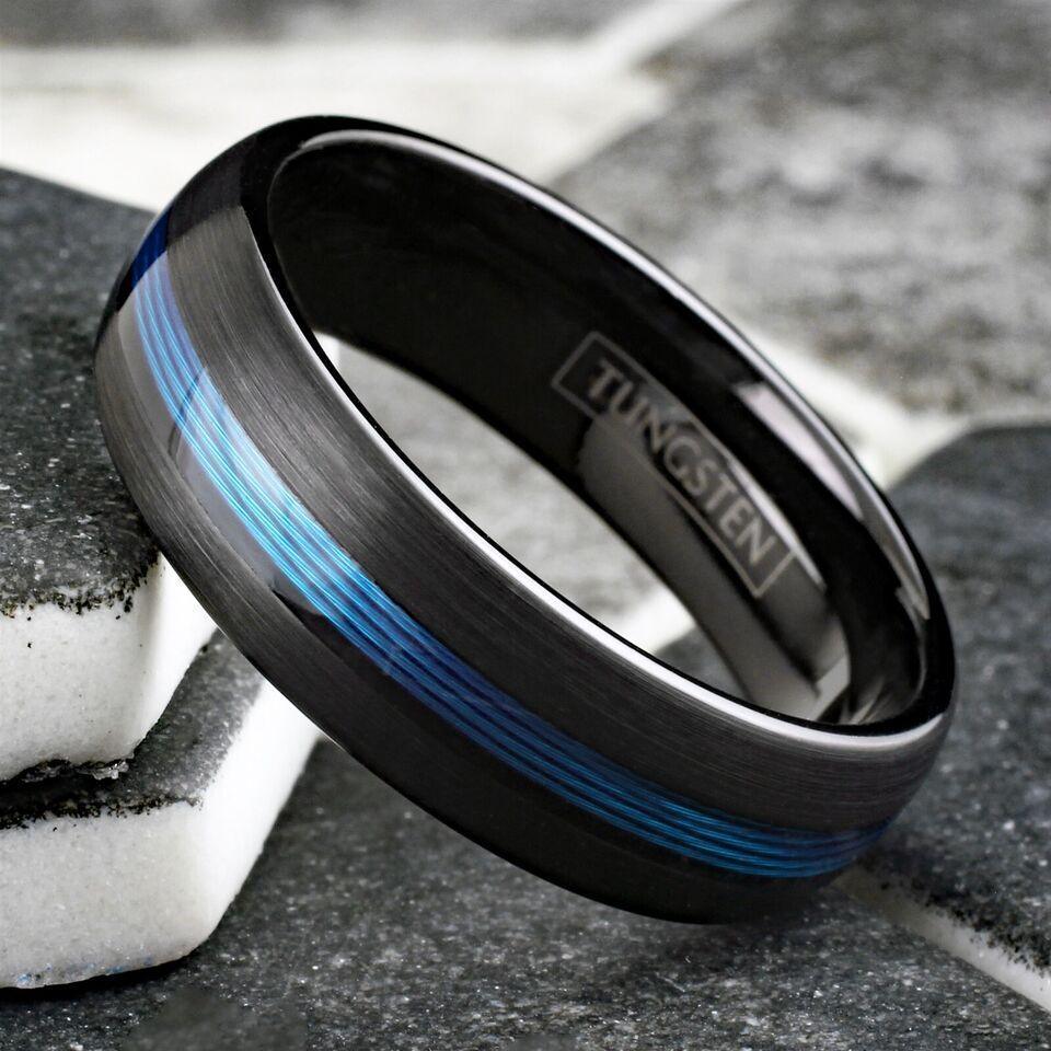 7mm Black Blue Fishing Line Men's Wedding Band Ring - Wedding Rings for Men and Women - Jewelry Store by Erik Rayo