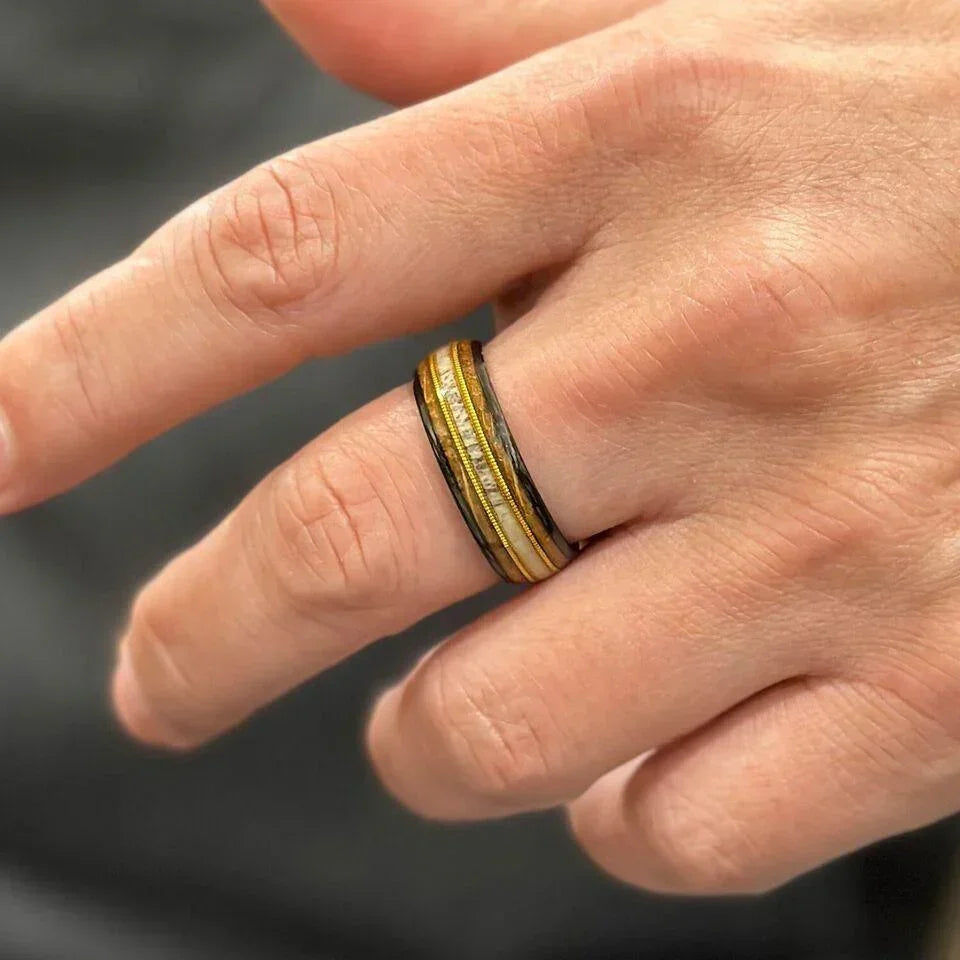 Men's Wedding Band Rings - Black Deer Antler Whiskey Barrel Guitar String - Wedding Rings for Men and Women - Jewelry Store by Erik Rayo