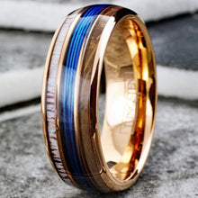 Load image into Gallery viewer, Men&#39;s Wedding Band Rings - Rose Fishing Line, Whiskey Barrel, Antler Design - Wedding Rings for Men and Women
