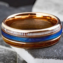 Load image into Gallery viewer, Men&#39;s Wedding Band Rings - Rose Fishing Line, Whiskey Barrel, Antler Design - Wedding Rings for Men and Women
