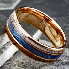 Load image into Gallery viewer, Men&#39;s Wedding Band Rings - Rose Fishing Line, Whiskey Barrel, Antler Design - Wedding Rings for Men and Women
