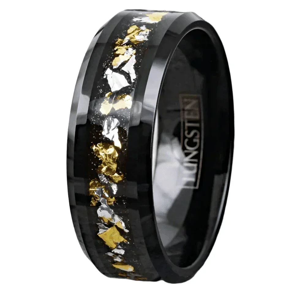Mens Wedding Band Rings for Men and Women Black 24K Gold and White Gold Foil - Jewelry Store by Erik Rayo