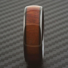 Load image into Gallery viewer, Men&#39;s Wedding Band Ring - Black Brown Wood Grain Dome - Wedding Rings for Men and Women
