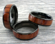 Load image into Gallery viewer, Men&#39;s Wedding Band Ring - Black Brown Wood Grain Dome - Wedding Rings for Men and Women
