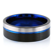 Load image into Gallery viewer, Men&#39;s Wedding Band Ring - Black, Silver, and Blue Stripe - Men&#39;s and Women&#39;s Wedding Rings
