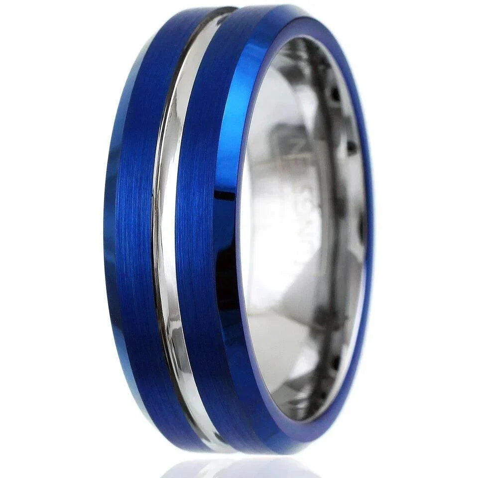 6mm Tungsten Carbide Wedding Band Ring for Women – Blue & Silver Inlay Design - Jewelry Store by Erik Rayo