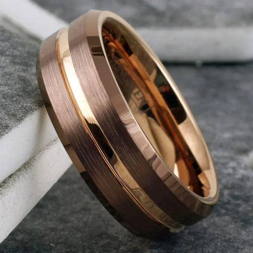 6mm Tungsten Carbide Wedding Band Ring for Women – Rose Gold & Bronze-Brown Design - Jewelry Store by Erik Rayo