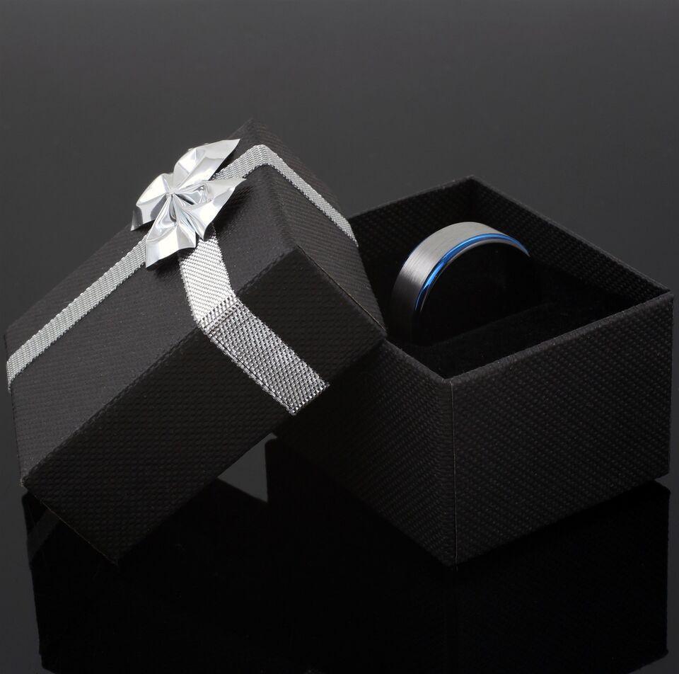 Men's Wedding Band Ring - Silver Stripe, Blue Edge, Black Inside - Wedding Rings for Men and Women - Jewelry Store by Erik Rayo