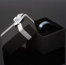 Load image into Gallery viewer, Men&#39;s Wedding Band Ring - Silver Stripe, Blue Edge, Black Inside - Wedding Rings for Men and Women
