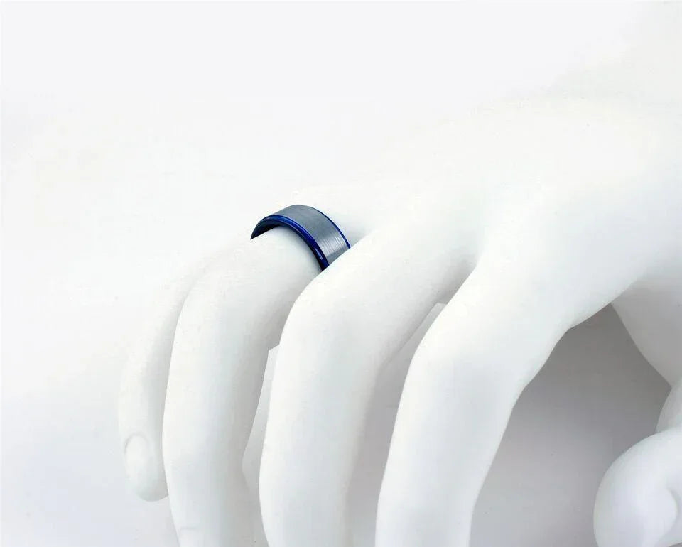 Men's Wedding Band Ring - Silver Stripe, Blue Edge, Black Inside - Wedding Rings for Men and Women - Jewelry Store by Erik Rayo