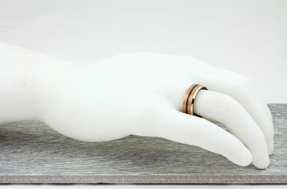Men's Wedding Band Ring - Brushed Rose Gold Plated with Black Stripe - Wedding Rings for Men and Women - Jewelry Store by Erik Rayo