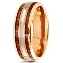 Load image into Gallery viewer, Men&#39;s Wedding Band Rings - Rose Gold Plated with Mother of Pearl and Koa Wood - Wedding Rings for Men and Women
