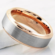 Load image into Gallery viewer, Men&#39;s Wedding Band Rings - Silver Rose Gold Plated Brushed Center - Wedding Rings for Men and Women
