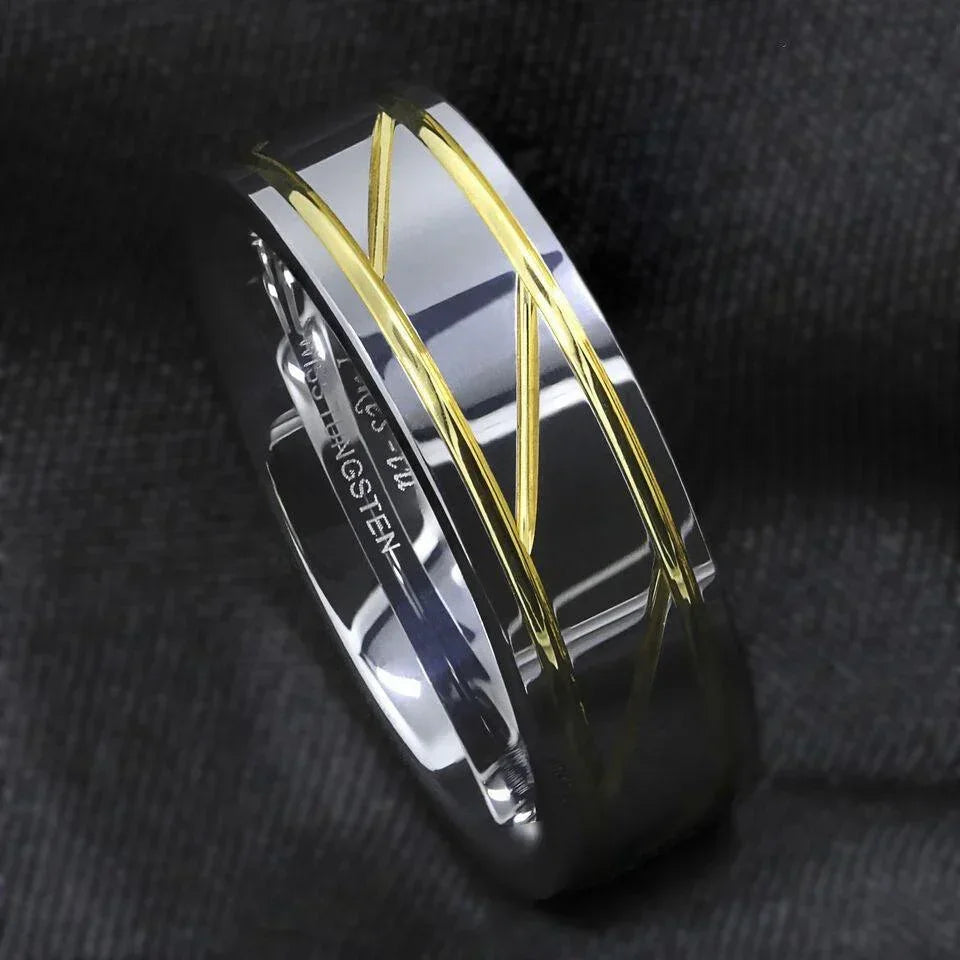 Tungsten Rings for Men Wedding Bands for Him Womens Wedding Bands for Her 8mm Silver Infinity 18K Gold Inlay - Jewelry Store by Erik Rayo