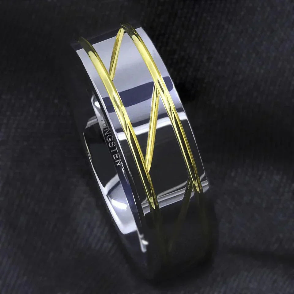 Tungsten Rings for Men Wedding Bands for Him Womens Wedding Bands for Her 8mm Silver Infinity 18K Gold Inlay - Jewelry Store by Erik Rayo